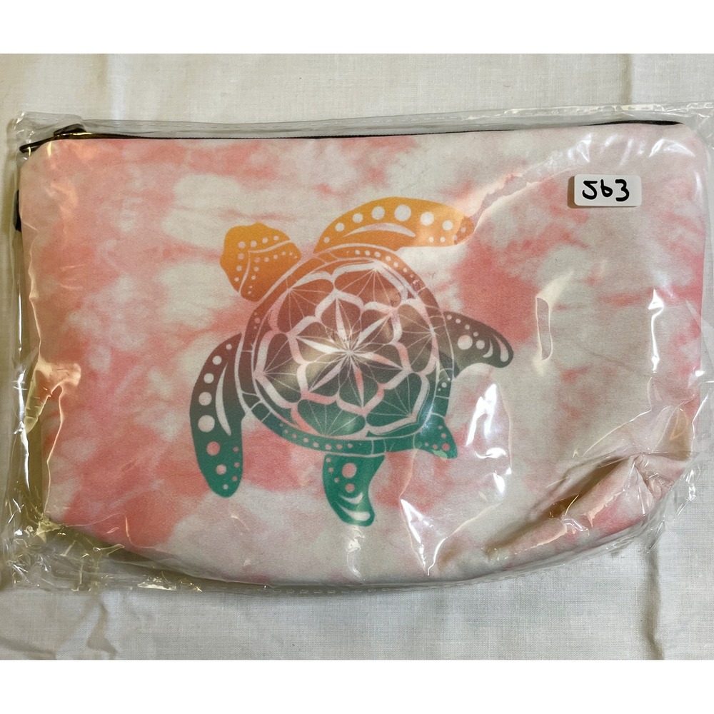 The‎ Pouch Cosmetic Bag Womens OS Pink Tie Dye Sea Turtle New Zipper Travel Boho